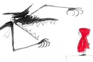 Little Red Hood Wolf looming over girl